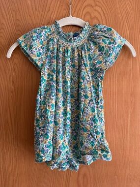 Old Navy Girls' Floral Smocked Neck Top - Teal, Yellow & White